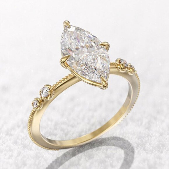 💕  Exclusive Gold Plated 3A Marquise Cut CZ Ring for Women, FB16FA1062 - Picture 1 of 7